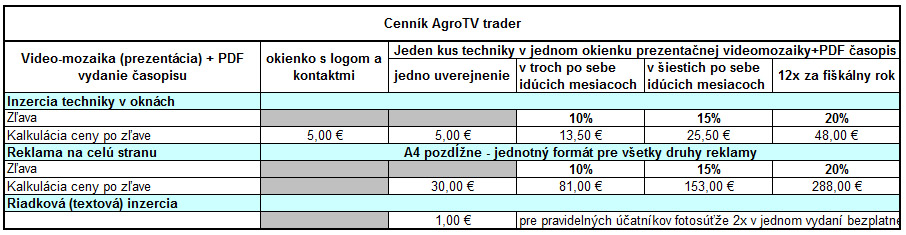 Cenník - AgroTV trader